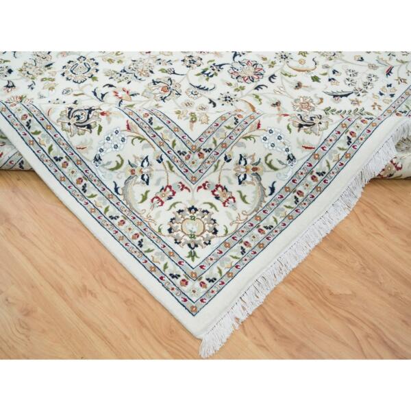 10'x14'1" Ivory, Nain with All Over Flower Design 250 KPSI, Extra Soft Wool Hand Knotted, Oriental Rug  - 65363 - Image 8