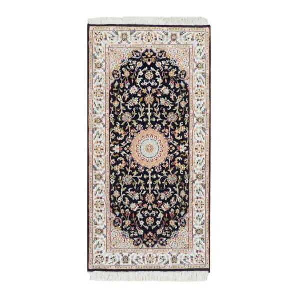 2'4"x4'9" Midnight Blue, Nain with Center Medallion Flower Design, 250 KPSI, Hand Knotted, Natural Wool, Oriental Rug  - 65377