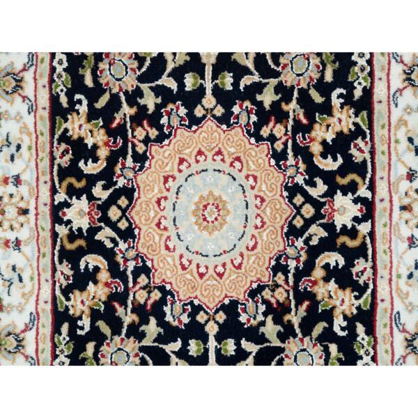 2'4"x4'9" Midnight Blue, Nain with Center Medallion Flower Design, 250 KPSI, Hand Knotted, Natural Wool, Oriental Rug  - 65377 - Image 6