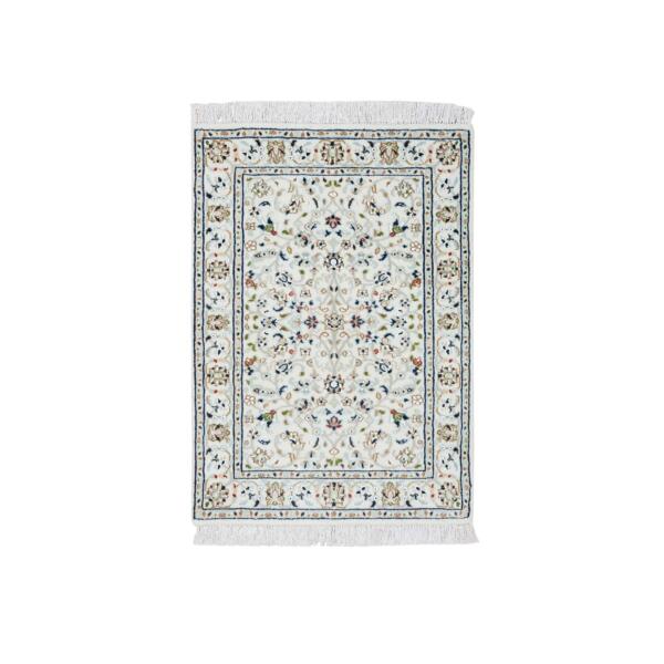 2'1"x3'1" Ivory, Nain with All Over Flower Design 250 KPSI, Extra Soft Wool Hand Knotted, Mat Oriental Rug  - 65399