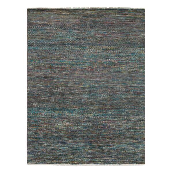 8'x10'2" Colorful, Modern Striae Design Soft Pile, Wool and Sari Silk Hand Knotted, Oriental Rug  - 65415