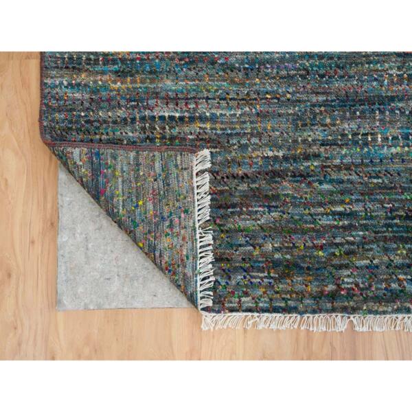 8'x10'2" Colorful, Modern Striae Design Soft Pile, Wool and Sari Silk Hand Knotted, Oriental Rug  - 65415 - Image 6