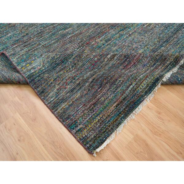 8'x10'2" Colorful, Modern Striae Design Soft Pile, Wool and Sari Silk Hand Knotted, Oriental Rug  - 65415 - Image 8