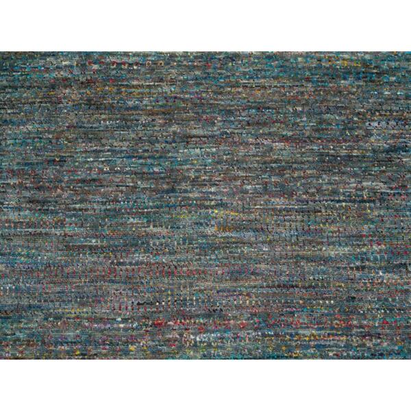 8'x10'2" Colorful, Modern Striae Design Soft Pile, Wool and Sari Silk Hand Knotted, Oriental Rug  - 65415 - Image 10