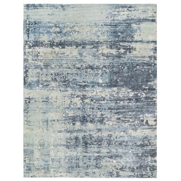 14'x20' Blue and Gray, Modern Abstract with Mosaic Design, Wool and Silk Hand Knotted, Oversized Oriental Rug  - 65448