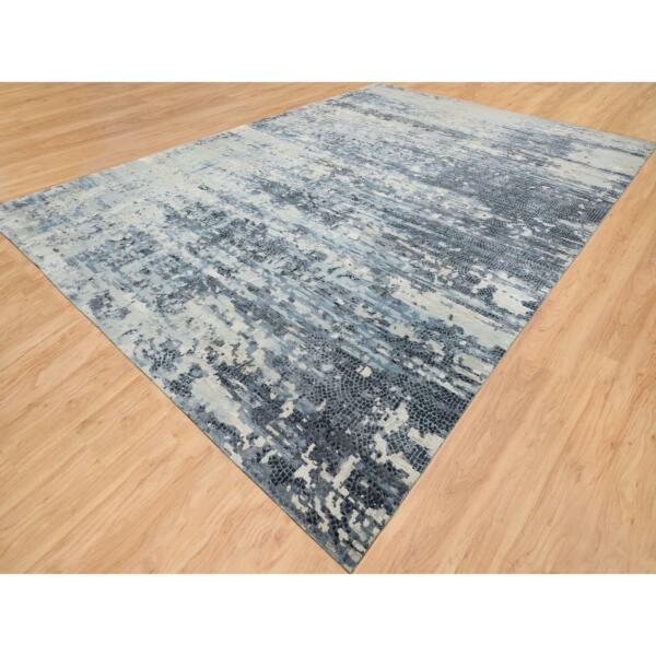 14'x20' Blue and Gray, Modern Abstract with Mosaic Design, Wool and Silk Hand Knotted, Oversized Oriental Rug  - 65448 - Image 4