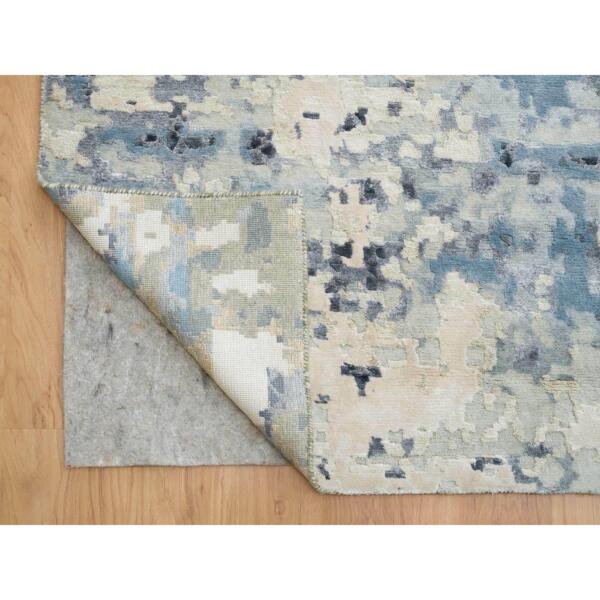 14'x20' Blue and Gray, Modern Abstract with Mosaic Design, Wool and Silk Hand Knotted, Oversized Oriental Rug  - 65448 - Image 5