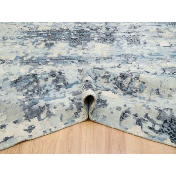 14'x20' Blue and Gray, Modern Abstract with Mosaic Design, Wool and Silk Hand Knotted, Oversized Oriental Rug  - 65448 - Image 6
