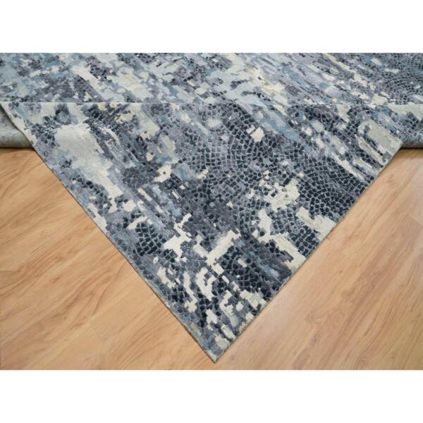 14'x20' Blue and Gray, Modern Abstract with Mosaic Design, Wool and Silk Hand Knotted, Oversized Oriental Rug  - 65448 - Image 7