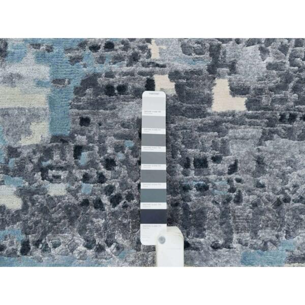 14'x20' Blue and Gray, Modern Abstract with Mosaic Design, Wool and Silk Hand Knotted, Oversized Oriental Rug  - 65448 - Image 8