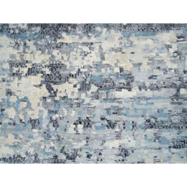 14'x20' Blue and Gray, Modern Abstract with Mosaic Design, Wool and Silk Hand Knotted, Oversized Oriental Rug  - 65448 - Image 9