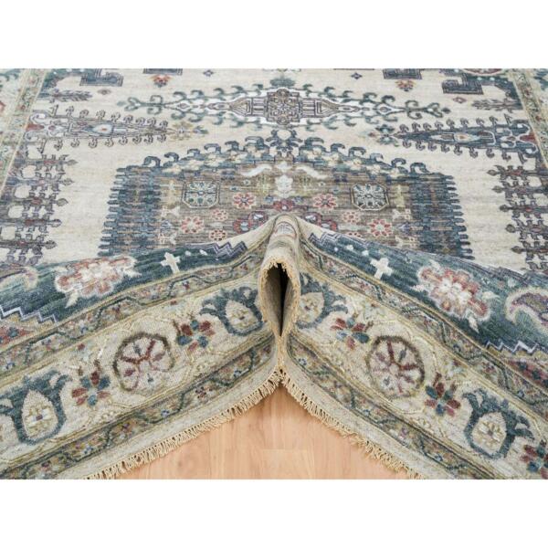7'8"x8'2" Ivory with Soft Tones, Hand Knotted, Reimagined Persian Viss Design, Square Plush and Lush, Soft Pile, Natural Wool, Oriental Rug  - 65585 - Image 6