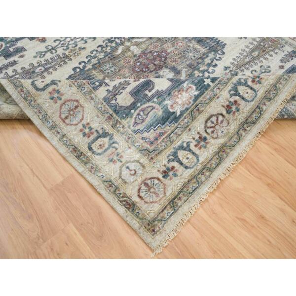 7'8"x8'2" Ivory with Soft Tones, Hand Knotted, Reimagined Persian Viss Design, Square Plush and Lush, Soft Pile, Natural Wool, Oriental Rug  - 65585 - Image 7