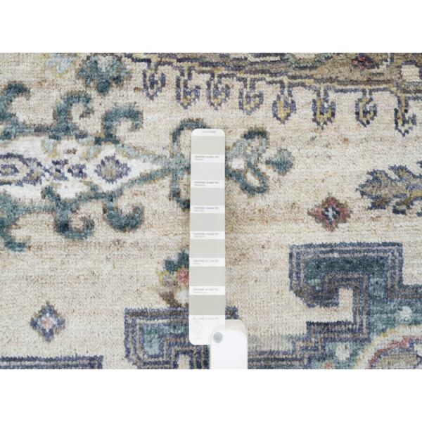 7'8"x8'2" Ivory with Soft Tones, Hand Knotted, Reimagined Persian Viss Design, Square Plush and Lush, Soft Pile, Natural Wool, Oriental Rug  - 65585 - Image 8