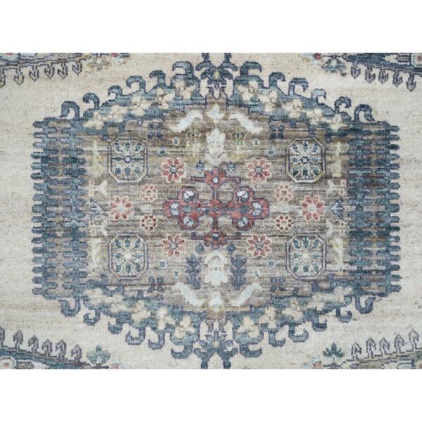 7'8"x8'2" Ivory with Soft Tones, Hand Knotted, Reimagined Persian Viss Design, Square Plush and Lush, Soft Pile, Natural Wool, Oriental Rug  - 65585 - Image 9