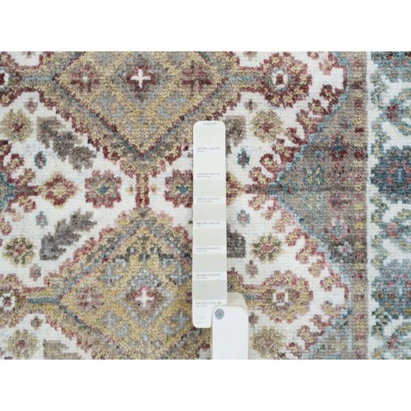 2'8"x11'10" Ivory, Shiraz Reimagined, Pure Wool, Plush and Lush, Unique Flower Rosettes Border Design, Hand Knotted, Runner Sustainable Oriental Rug  - 65590 - Image 5