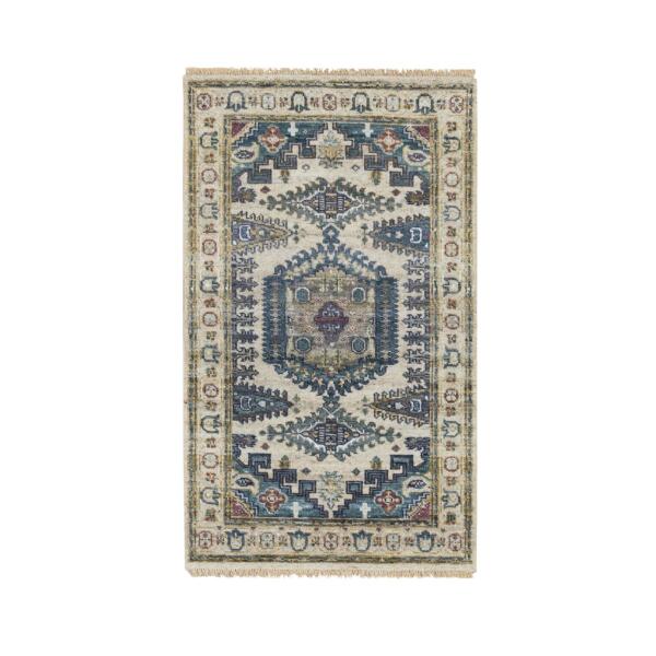 3'x5' Ivory Soft Tones, Soft Pile, Thick and Plush, Hand Knotted ,Natural Wool, Reimagined Persian Viss Design, Oriental Rug  - 65600