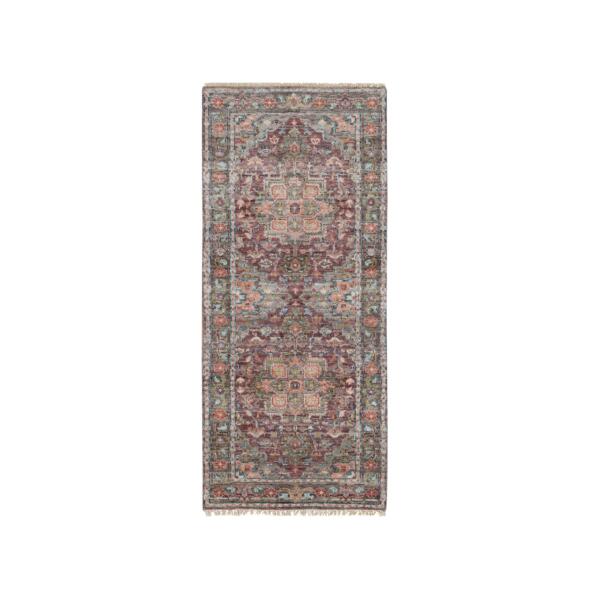 2'7"x6' Light Burgundy, Heriz Revival, Organic Wool, Hand Knotted, Runner, Soft to the Touch Pile Oriental Rug   - 65602