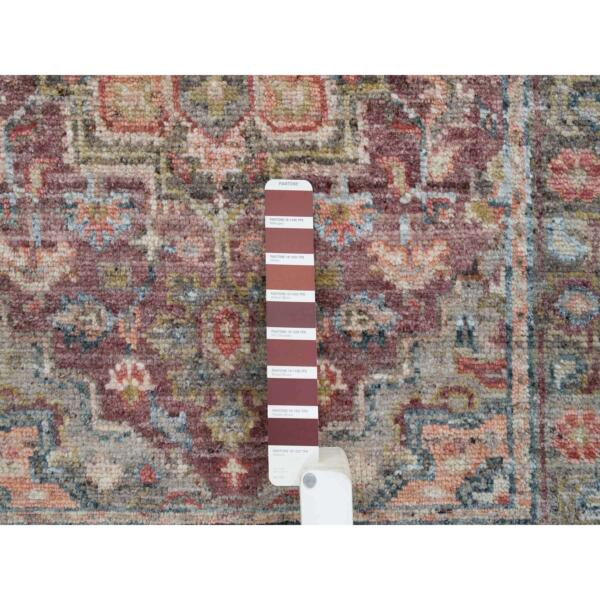 2'7"x6' Light Burgundy, Heriz Revival, Organic Wool, Hand Knotted, Runner, Soft to the Touch Pile Oriental Rug   - 65602 - Image 5