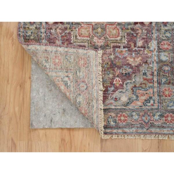 2'7"x6' Light Burgundy, Soft and Vibrant Pile, Hand Knotted, Vegetable Dyes, Organic Wool, Runner, Heriz Revival, Oriental Rug  - 65603 - Image 4