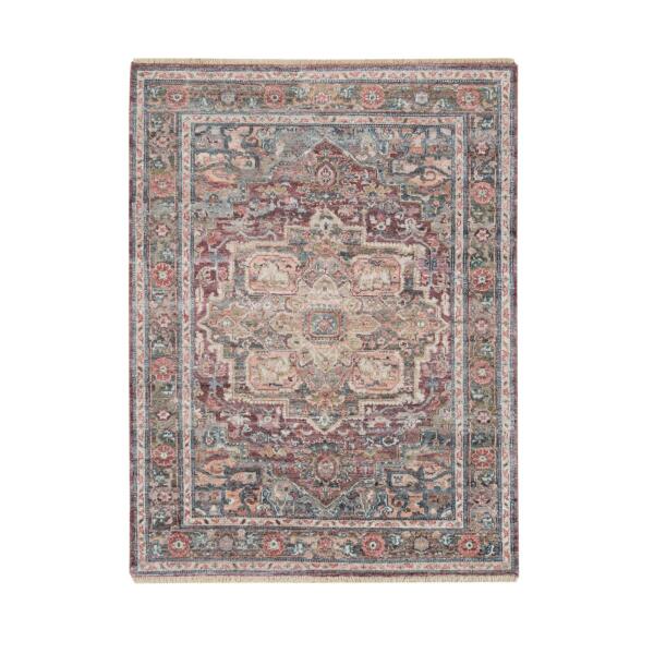 5'1"x7' Light Burgundy, Hand Knotted, Heriz Revival, Extra Soft Wool, Plush and Lush Soft Pile, Oriental Rug   - 65613