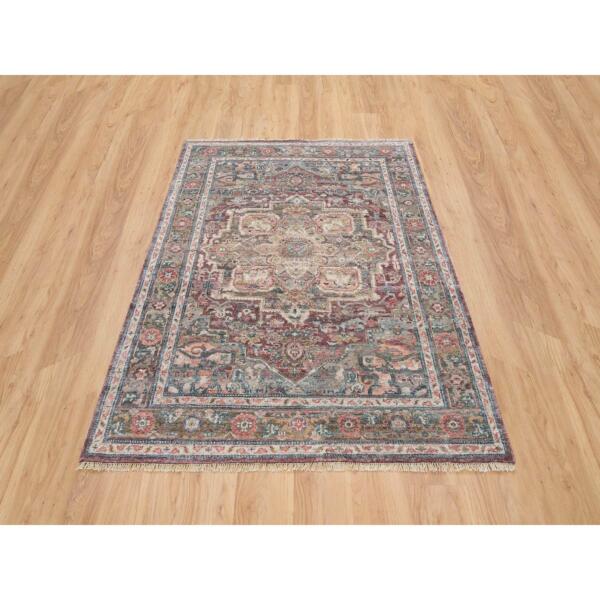 5'1"x7' Light Burgundy, Hand Knotted, Heriz Revival, Extra Soft Wool, Plush and Lush Soft Pile, Oriental Rug   - 65613 - Image 3