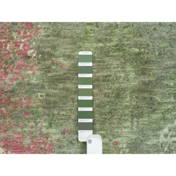 9'x11'10" Spring Green, All Wool, Thick and Plush, Tone on Tone, Hand Knotted, Pastel Colors Dripping Clouds Design, Modern Rug  - 65623 - Image 9