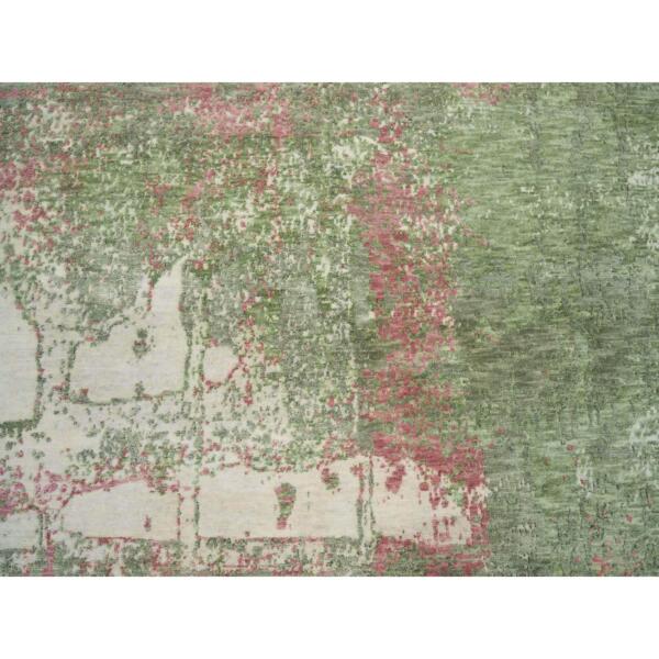 9'x11'10" Spring Green, All Wool, Thick and Plush, Tone on Tone, Hand Knotted, Pastel Colors Dripping Clouds Design, Modern Rug  - 65623 - Image 10