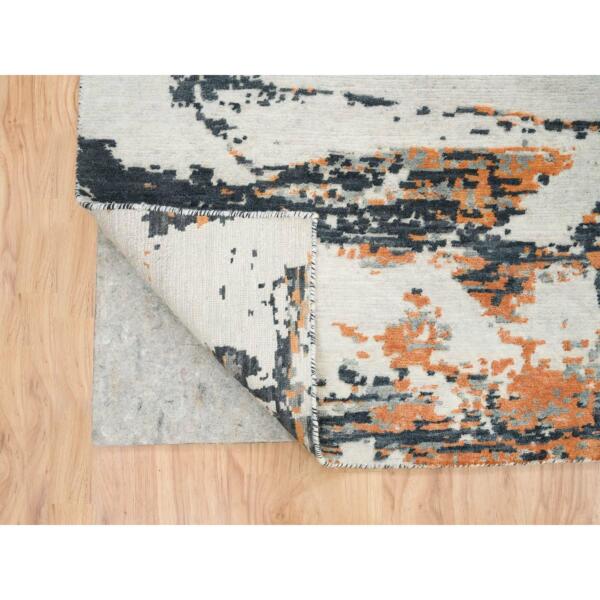 9'3"x11'9" Black and Orange, Soft and Luxurious, Abstract with Curvilinear Motif, All Wool, Tone on Tone, Hand Knotted , Dense Weave, Modern Rug  - 65624 - Image 6