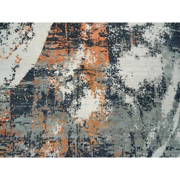 9'3"x11'9" Black and Orange, Soft and Luxurious, Abstract with Curvilinear Motif, All Wool, Tone on Tone, Hand Knotted , Dense Weave, Modern Rug  - 65624 - Image 10