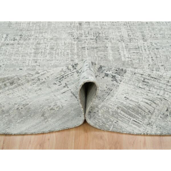 9'x9' Light Gray, Hand Spun Undyed Natural Wool, Modern Design, Hand Knotted, Round Oriental Rug  - 65641 - Image 6