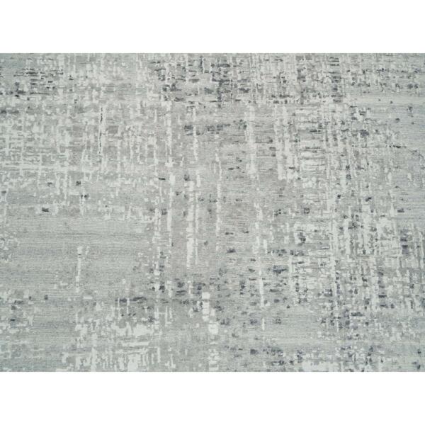 9'x9' Light Gray, Hand Spun Undyed Natural Wool, Modern Design, Hand Knotted, Round Oriental Rug  - 65641 - Image 9