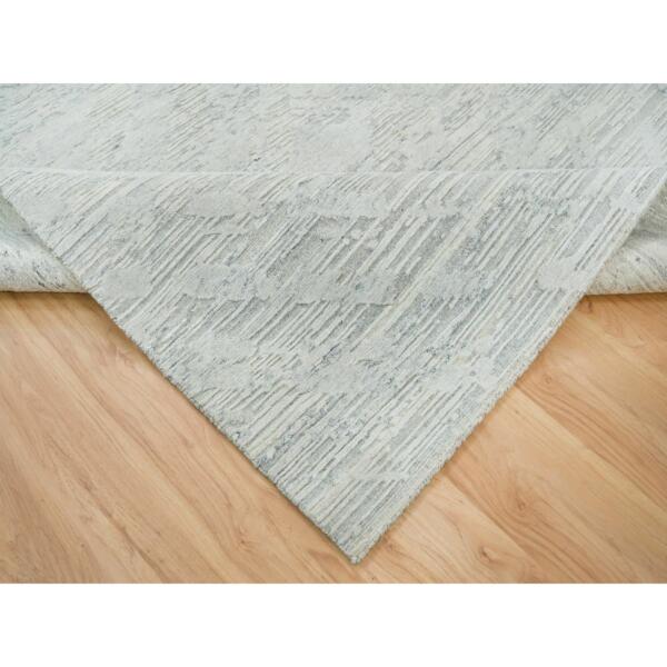 6'x9'3" Ivory and Light Grey, Modern Pattern, Hand Spun Undyed Natural Wool, Hand Knotted, Oriental Rug  - 65642 - Image 7