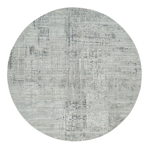 8'1"x8'1" Light Gray, Hand Spun Undyed Natural Wool, Modern Design, Hand Knotted, Round Oriental Rug  - 65647