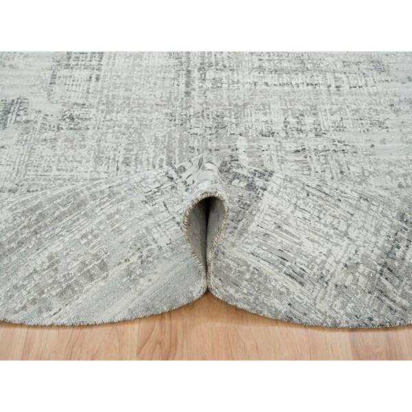 8'1"x8'1" Light Gray, Hand Spun Undyed Natural Wool, Modern Design, Hand Knotted, Round Oriental Rug  - 65647 - Image 6