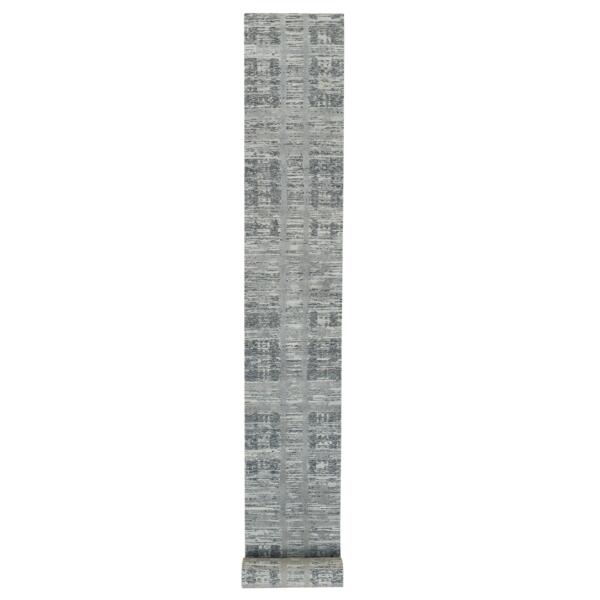 2'7"x27'10" Dark Grey, Modern Design, Hand Spun Undyed Natural Wool, Hand Knotted, XL Runner Oriental Rug  - 65648