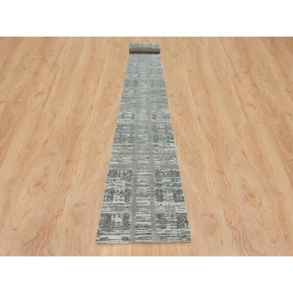 2'7"x27'10" Dark Grey, Modern Design, Hand Spun Undyed Natural Wool, Hand Knotted, XL Runner Oriental Rug  - 65648 - Image 3