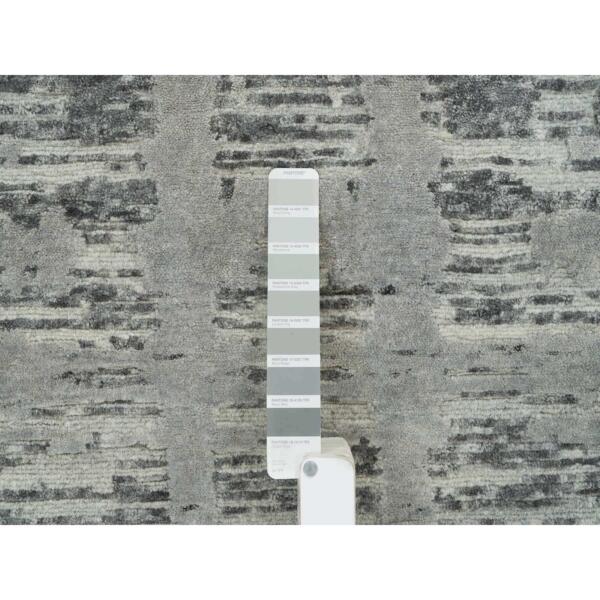 2'7"x27'10" Dark Grey, Modern Design, Hand Spun Undyed Natural Wool, Hand Knotted, XL Runner Oriental Rug  - 65648 - Image 5