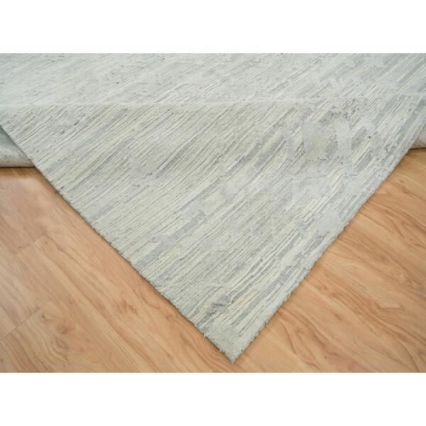 10'x13'10" Ivory and Light Grey, Hand Spun Undyed Natural Wool, Modern Design, Hand Knotted, Oriental Rug  - 65655 - Image 8