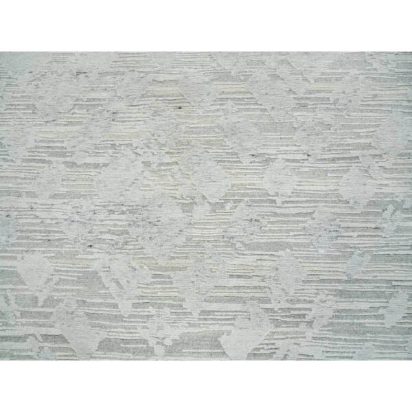 10'x13'10" Ivory and Light Grey, Hand Spun Undyed Natural Wool, Modern Design, Hand Knotted, Oriental Rug  - 65655 - Image 10