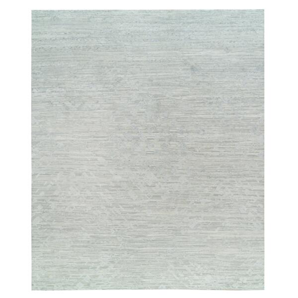 12'x15'3" Ivory and Light Grey, Hand Knotted, Hand Spun Undyed Natural Wool, Modern Design, Oversize Oriental Rug  - 65656