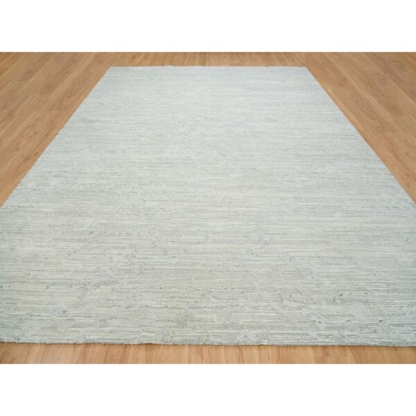 12'x15'3" Ivory and Light Grey, Hand Knotted, Hand Spun Undyed Natural Wool, Modern Design, Oversize Oriental Rug  - 65656 - Image 4