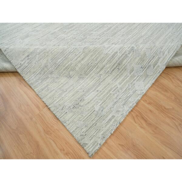 12'x15'3" Ivory and Light Grey, Hand Knotted, Hand Spun Undyed Natural Wool, Modern Design, Oversize Oriental Rug  - 65656 - Image 8