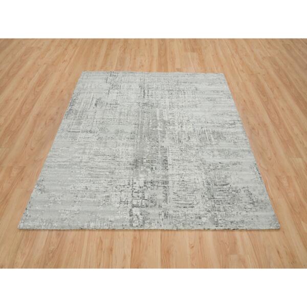 6'2"x6'2" Light Gray, Hand Knotted, Hand Spun Undyed Natural Wool, Soft pile, Modern Design, Square Oriental Rug  - 65657 - Image 3