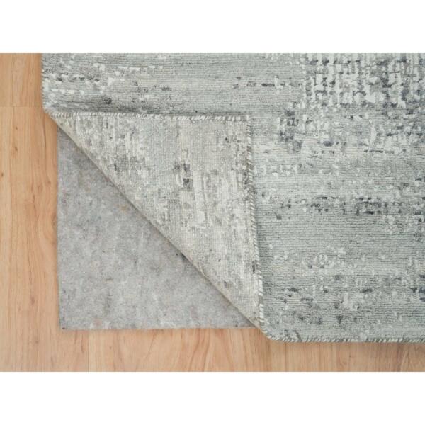 6'2"x6'2" Light Gray, Hand Knotted, Hand Spun Undyed Natural Wool, Soft pile, Modern Design, Square Oriental Rug  - 65657 - Image 4