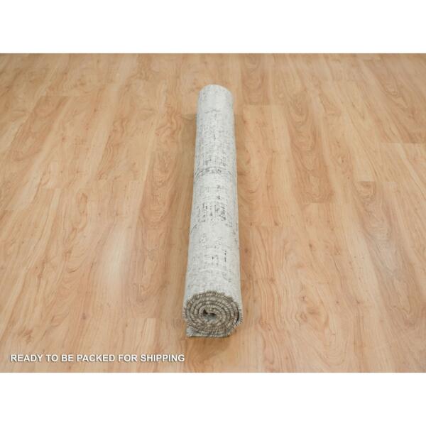 6'2"x6'2" Light Gray, Modern Design, Soft Pile, Hand Knotted, Hand Spun Undyed Natural Wool, Square Oriental Rug  - 65659 - Image 7