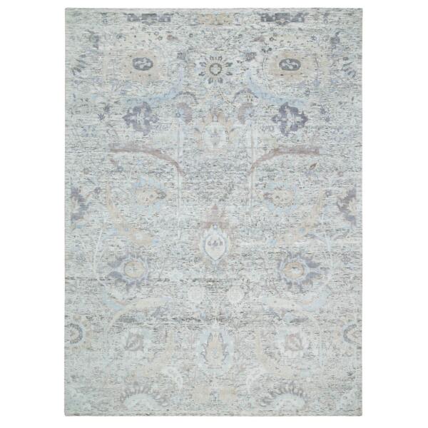 10'x14'3" Ivory, Soft and Lush, Sickle Leaf Design Silk With Textured Wool, Dense Weave, Hand Knotted, Oriental Rug  - 65672