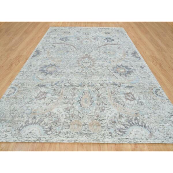 10'x14'3" Ivory, Soft and Lush, Sickle Leaf Design Silk With Textured Wool, Dense Weave, Hand Knotted, Oriental Rug  - 65672 - Image 4