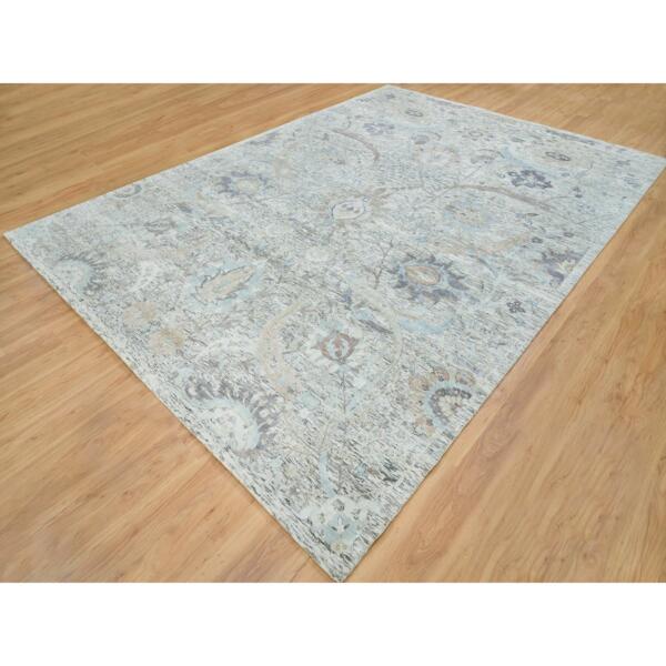 10'x14'3" Ivory, Soft and Lush, Sickle Leaf Design Silk With Textured Wool, Dense Weave, Hand Knotted, Oriental Rug  - 65672 - Image 5