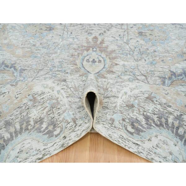 10'x14'3" Ivory, Soft and Lush, Sickle Leaf Design Silk With Textured Wool, Dense Weave, Hand Knotted, Oriental Rug  - 65672 - Image 7
